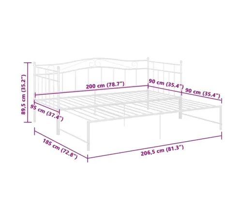 Izvelkams Dīvāna Rāmis, Balts, Metāls, 90X200 Cm Vidaxl Izvelkams Dīvāna Rāmis, Balts, Metāls, 90X200 Cm Vidaxl