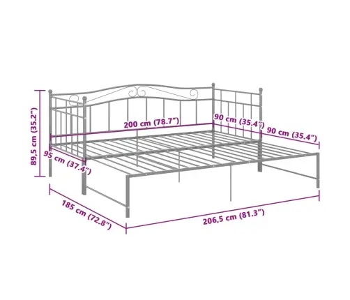 Lahtikäiv Diivanvoodiraam Hall Metall 90 X 200 Cm