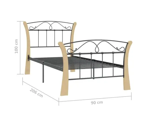 Gultas Rāmis, Melns Metāls, 90X200 Cm Vidaxl