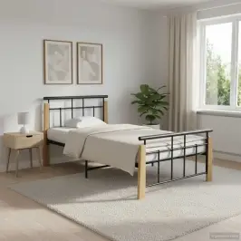 Gultas Rāmis, Metāls Un Ozola Masīvkoks, 90X200 Cm Vidaxl Gultas Rāmis, Metāls Un Ozola Masīvkoks, 90X200 Cm Vidaxl