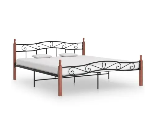 Voodiraam, Must Metall Ja Tugev Tammepuit, 200 X 200 Cm