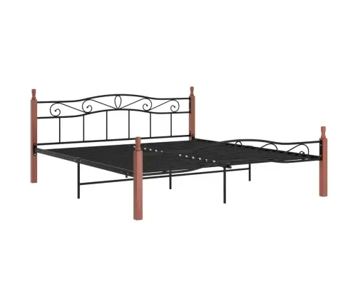 Voodiraam, Must Metall Ja Tugev Tammepuit, 200 X 200 Cm