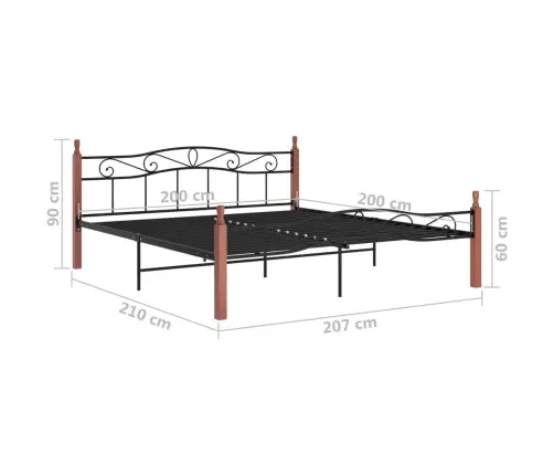 Voodiraam, Must Metall Ja Tugev Tammepuit, 200 X 200 Cm