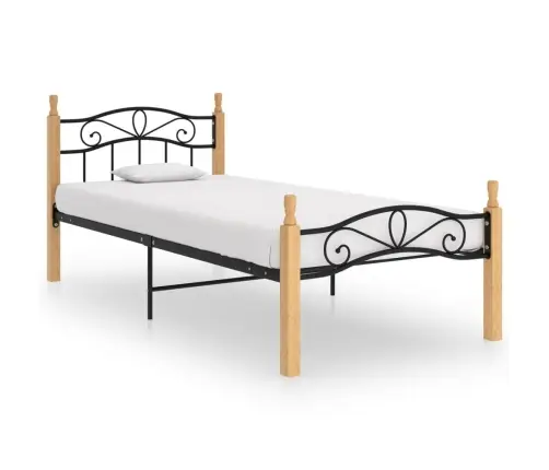 Voodiraam, Must Metall Ja Tugev Tammepuit, 90 X 200 Cm