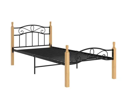 Voodiraam, Must Metall Ja Tugev Tammepuit, 90 X 200 Cm