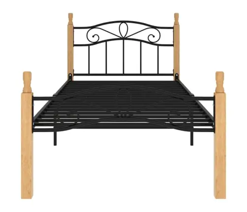 Voodiraam, Must Metall Ja Tugev Tammepuit, 90 X 200 Cm