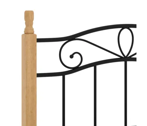 Voodiraam, Must Metall Ja Tugev Tammepuit, 90 X 200 Cm