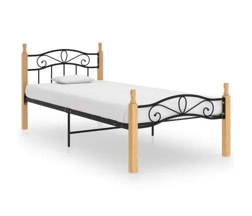 Gultas Rāmis, Melns Metāls, Ozola Masīvkoks, 100X200 Cm Vidaxl