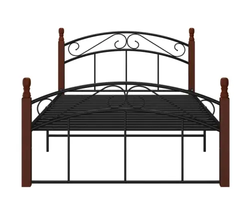 Gultas Rāmis, Melns Metāls, Ozola Masīvkoks, 120X200 Cm  Vidaxl