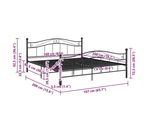 Lovos Rėmas, Juodos Spalvos, 160X200cm Metalas