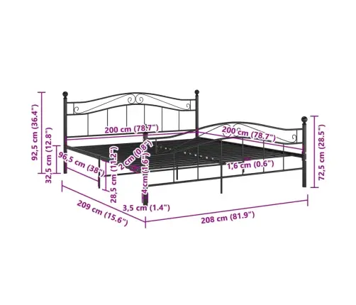 Lovos Rėmas, Juodos Spalvos, 200X200cm Metalas