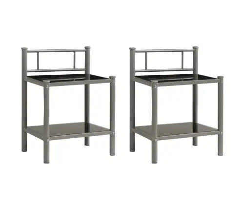 Naktsgaldiņi, 2 Gab., Pelēks Metāls, Melns Stikls Vidaxl