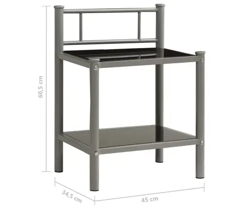 Naktsgaldiņi, 2 Gab., Pelēks Metāls, Melns Stikls Vidaxl