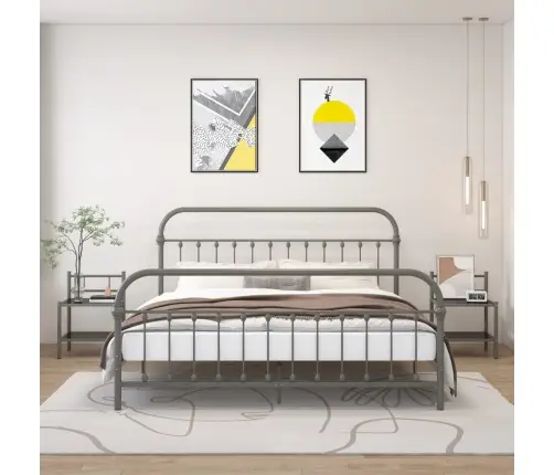 Naktsgaldiņi, 2 Gab., Pelēks Metāls, Melns Stikls Vidaxl