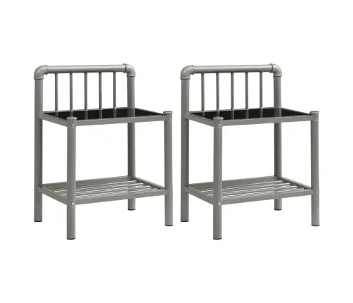 Naktsgaldiņi, 2 Gab., Pelēks Metāls, Melns Stikls Vidaxl