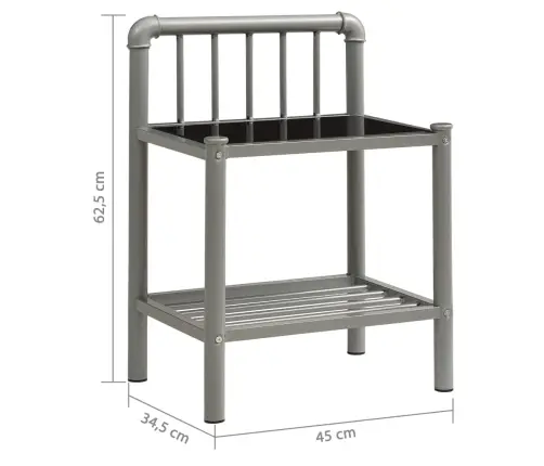 Naktsgaldiņi, 2 Gab., Pelēks Metāls, Melns Stikls Vidaxl