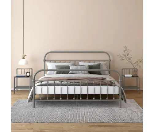 Naktsgaldiņi, 2 Gab., Pelēks Metāls, Melns Stikls Vidaxl