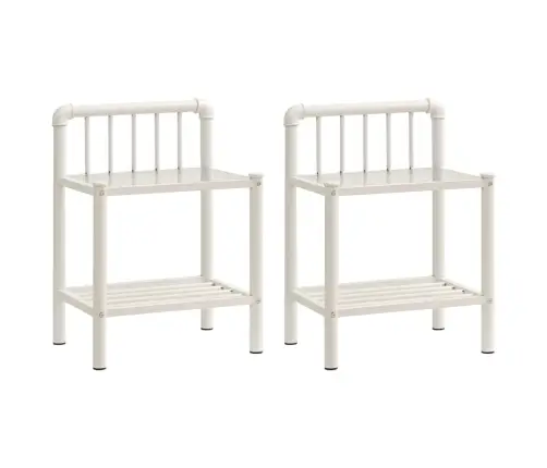 Naktinės Spintelės, 2Vnt., Baltos/Skaidrios, Metalas Ir Stiklas