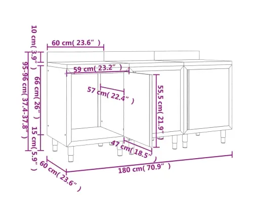 Töölaud Kapiga, 180 X 60 X 96 cm Roostevaba Teras