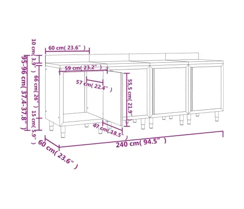 Spintelė Su Darbastaliu, 240X60X96cm Nerūdijantis Plienas