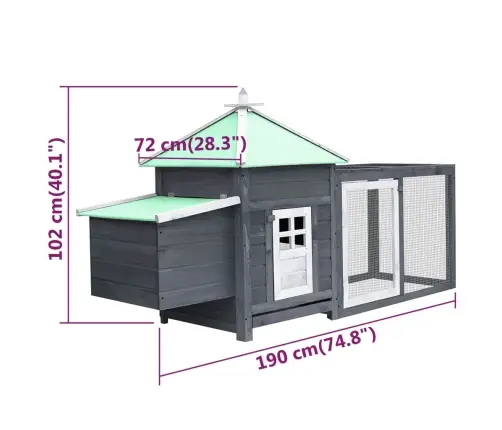 Vistu Būris Ar Perētavu, Pelēks, 190X72X102 Cm, Egles Masīvkoks Vidaxl