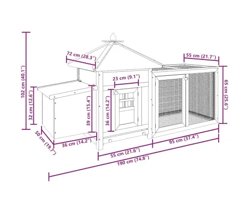 Vistu Būris Ar Perētavu, Pelēks, 190X72X102 Cm, Egles Masīvkoks Vidaxl
