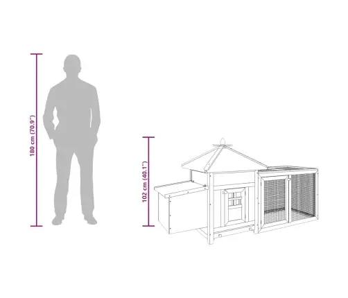 Vistu Būris Ar Perētavu, Pelēks, 190X72X102 Cm, Egles Masīvkoks Vidaxl
