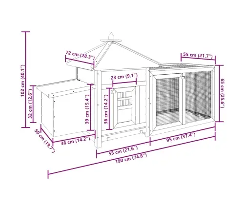 Vistu Būris Ar Perētavu, Sarkans, 190X72X102Cm, Egles Masīvkoks Vidaxl