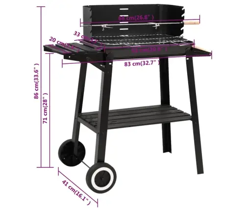 Kokogļu Grils Ar Riteņiem, Melns Tērauds Vidaxl