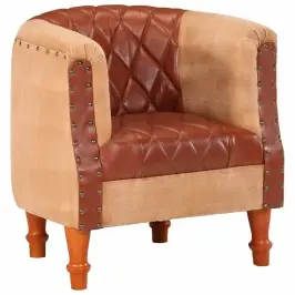 Krėslas, Rudos Spalvos, Tikra Oda Ir Mango Medienos Masyvas Krėslas, Rudos Spalvos, Tikra Oda Ir Mango Medienos Masyvas