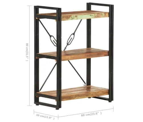 Grāmatu Plaukts, 3 Līmeņi, 60X30X80 Cm, Pārstrādāts Masīvkoks Vidaxl