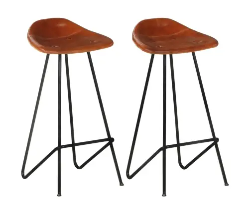 Bāra Krēsli, 2 Gab., Brūna Dabīgā Āda Vidaxl