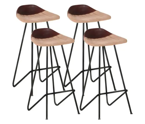 Baro Taburetės, 4Vnt., Rudos Spalvos, Tikra Oda