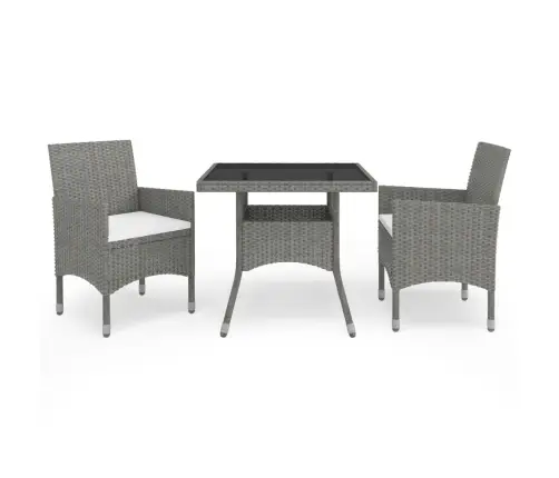 3-Osaline Aiamööblikomplekt, Hall, Polürotang Ja Klaas