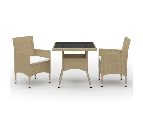 Sodo Baldų Komplektas, 3 Dalių, Smėlio, Poliratanas Ir Stiklas