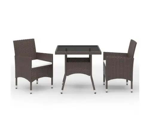 3-Daļīgs Dārza Mēbeļu Komplekts, Brūna Pe Rotangpalma, Stikls Vidaxl