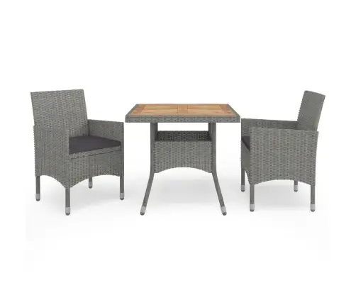 Valgomojo Komplektas, 3 Dalių, Pilkas, Poliratanas Ir Akacija