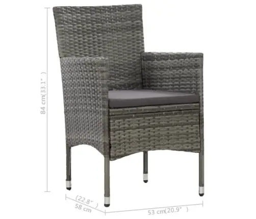 Valgomojo Komplektas, 3 Dalių, Pilkas, Poliratanas Ir Akacija