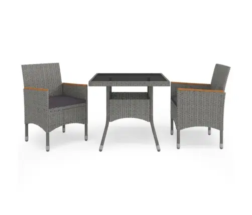 3-Osaline Aiamööblikomplekt, Hall, Polürotang Ja Akaatsiapuit