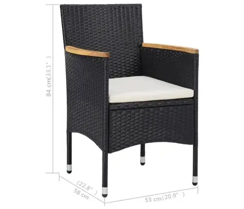 3-Daļīgs Dārza Mēbeļu Komplekts, Melna Pe Rotangpalma, Akācija Vidaxl