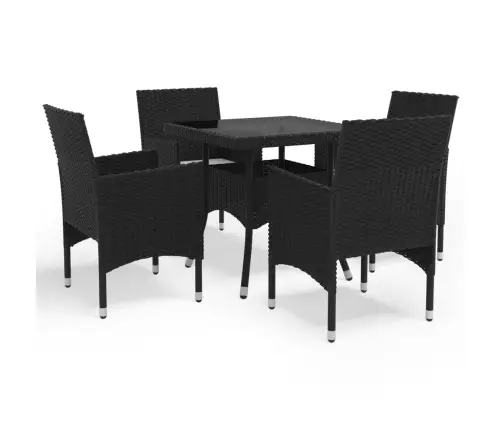 5-Daļīgs Dārza Mēbeļu Komplekts, Melna Pe Rotangpalma, Stikls Vidaxl