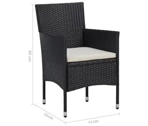 5-Daļīgs Dārza Mēbeļu Komplekts, Melna Pe Rotangpalma, Stikls Vidaxl