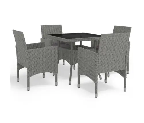 5-Daļīgs Dārza Mēbeļu Komplekts, Pelēka Pe Rotangpalma, Stikls Vidaxl