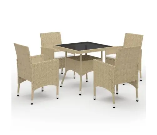 Sodo Baldų Komplektas, 5 Dalių, Smėlio, Poliratanas Ir Stiklas