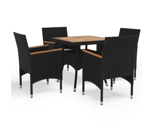 5-Osaline Aiamööblikomplekt, Must, Polürotang Ja Akaatsiapuit