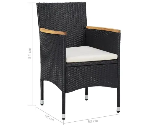 5-Osaline Aiamööblikomplekt, Must, Polürotang Ja Akaatsiapuit