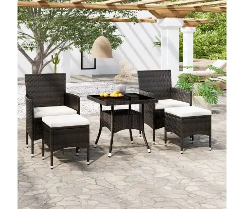 5-Daļīgs Dārza Mēbeļu Komplekts, Pe Rotangpalma, Stikls, Melns Vidaxl