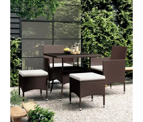 5-Daļīgs Dārza Mēbeļu Komplekts, Pe Rotangpalma, Brūns Vidaxl