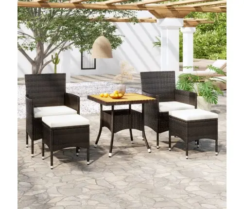 Valgomojo Komplektas, 5 Dalių, Juodas, Poliratanas Ir Akacija