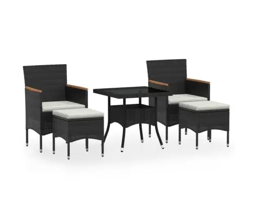 Valgomojo Komplektas, 5 Dalių, Juodas, Poliratanas Ir Stiklas